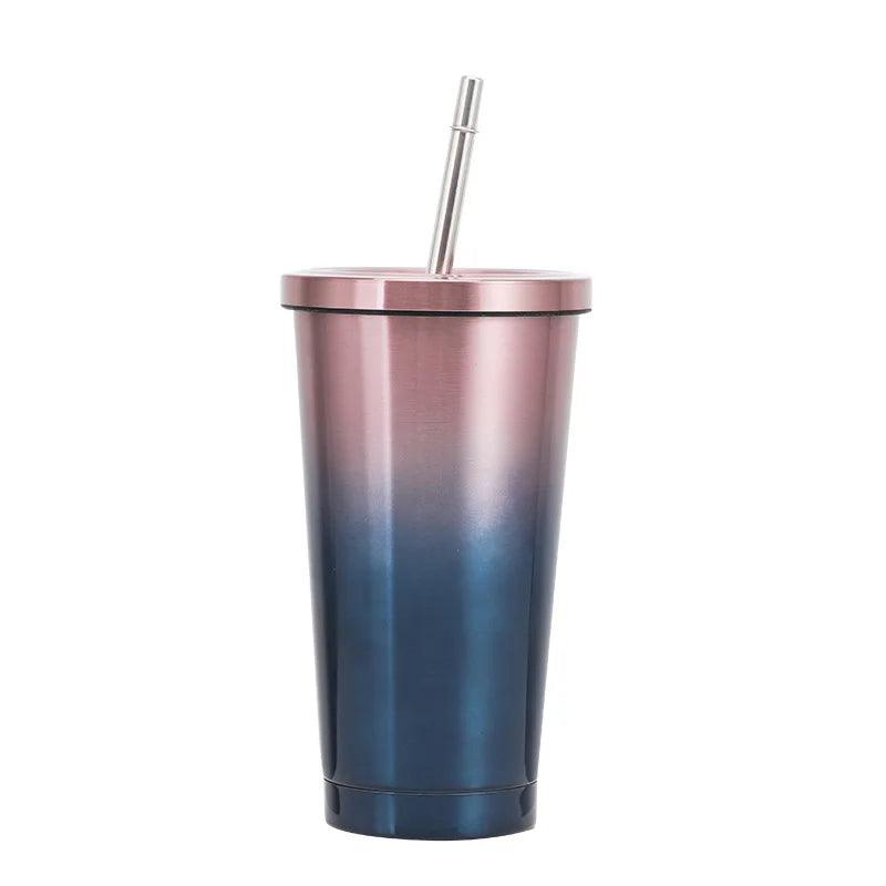 Wiedervewendbarer Edelstahl Trinkbecher Kaffeebecher - Deckel und Strohhalm (10 Farben) - Kochschein