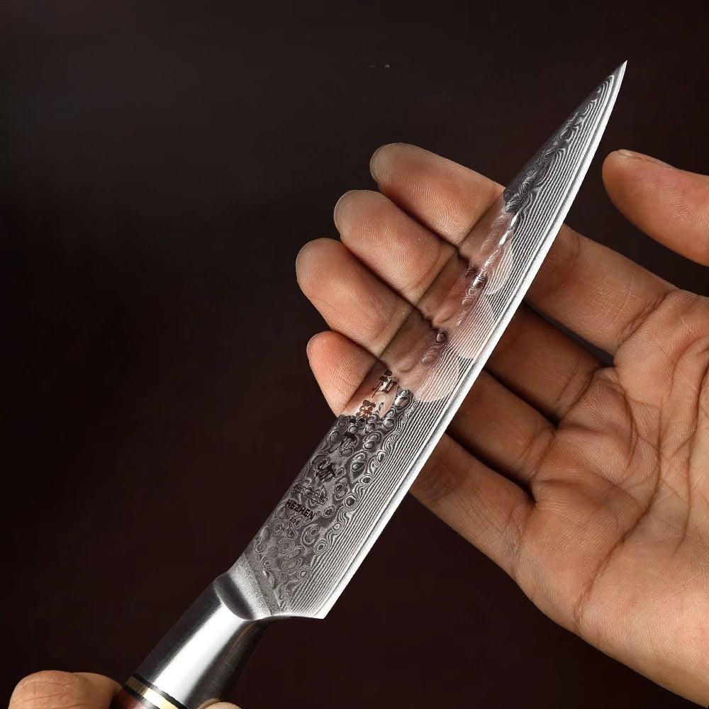 HEZHEN Santoku Damastmesser - Master Series 5 Zoll | 73-Lagen Premium Qualität - Kochschein