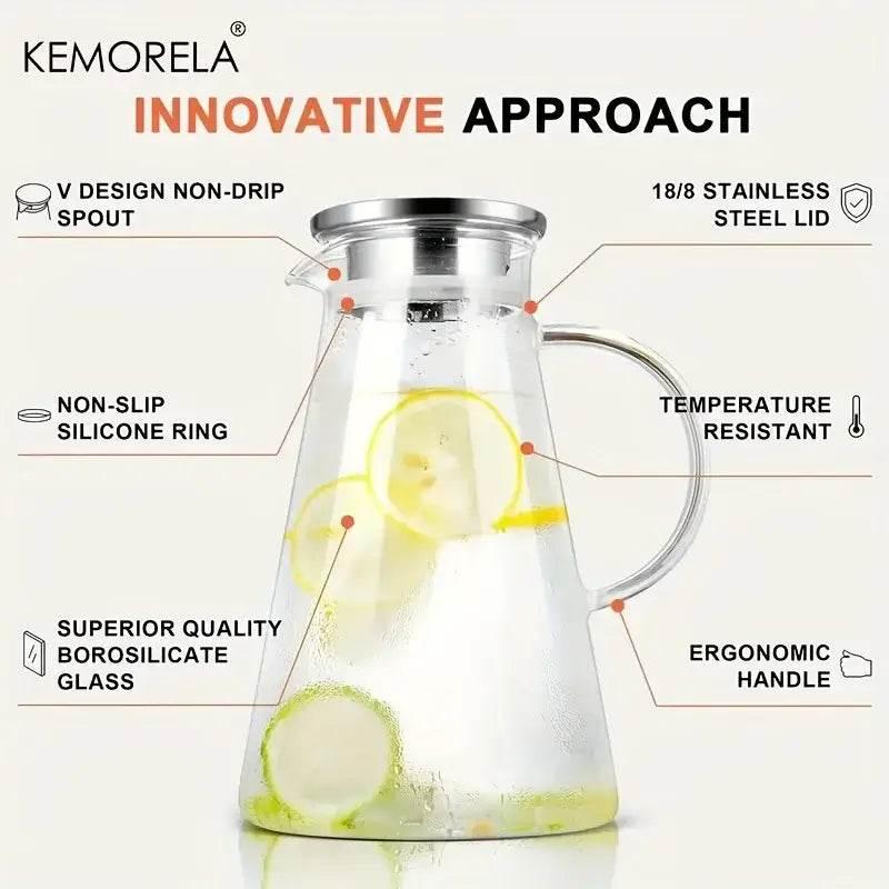 KEMORELA Moderne hitzebeständige Glas Karaffe mit Griff (2 Liter) - Kochschein