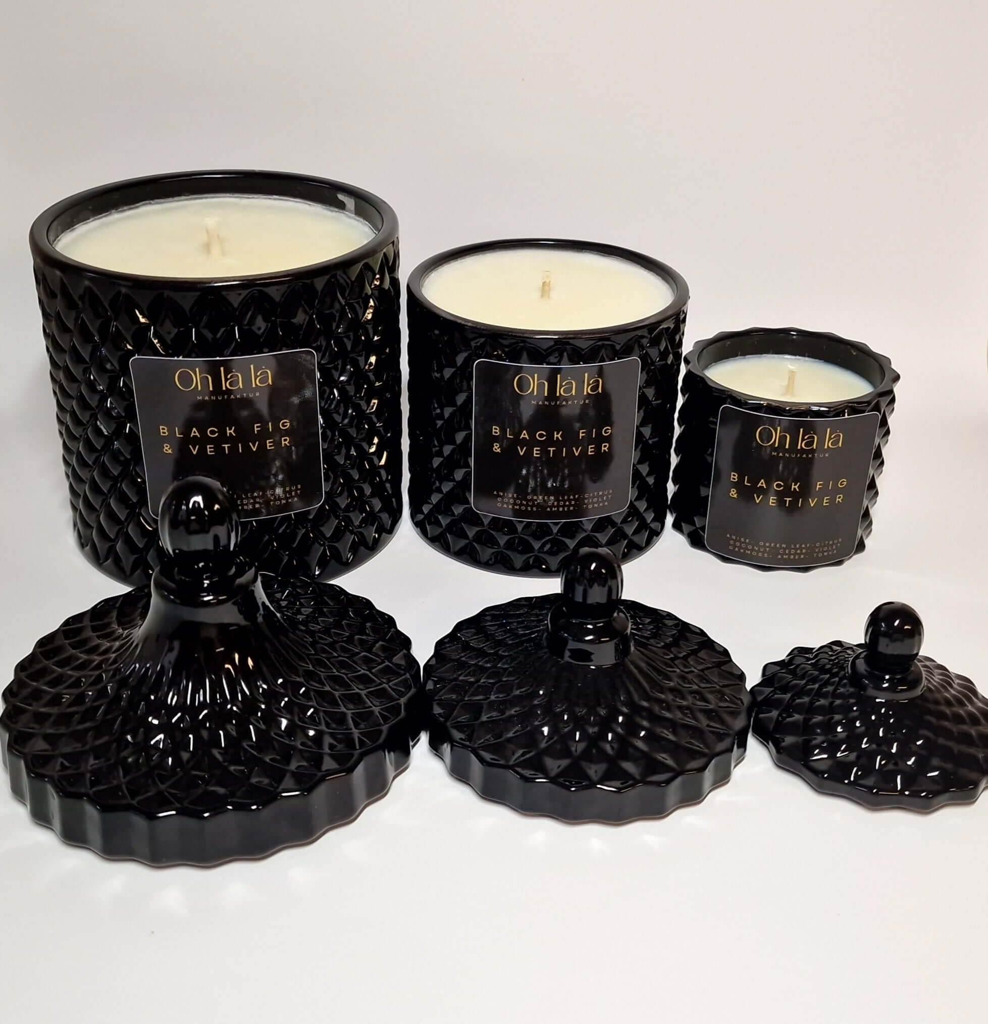 Wunderschöne Sojakerze FEIGE & VETIVER (3 Größen) - Kochschein