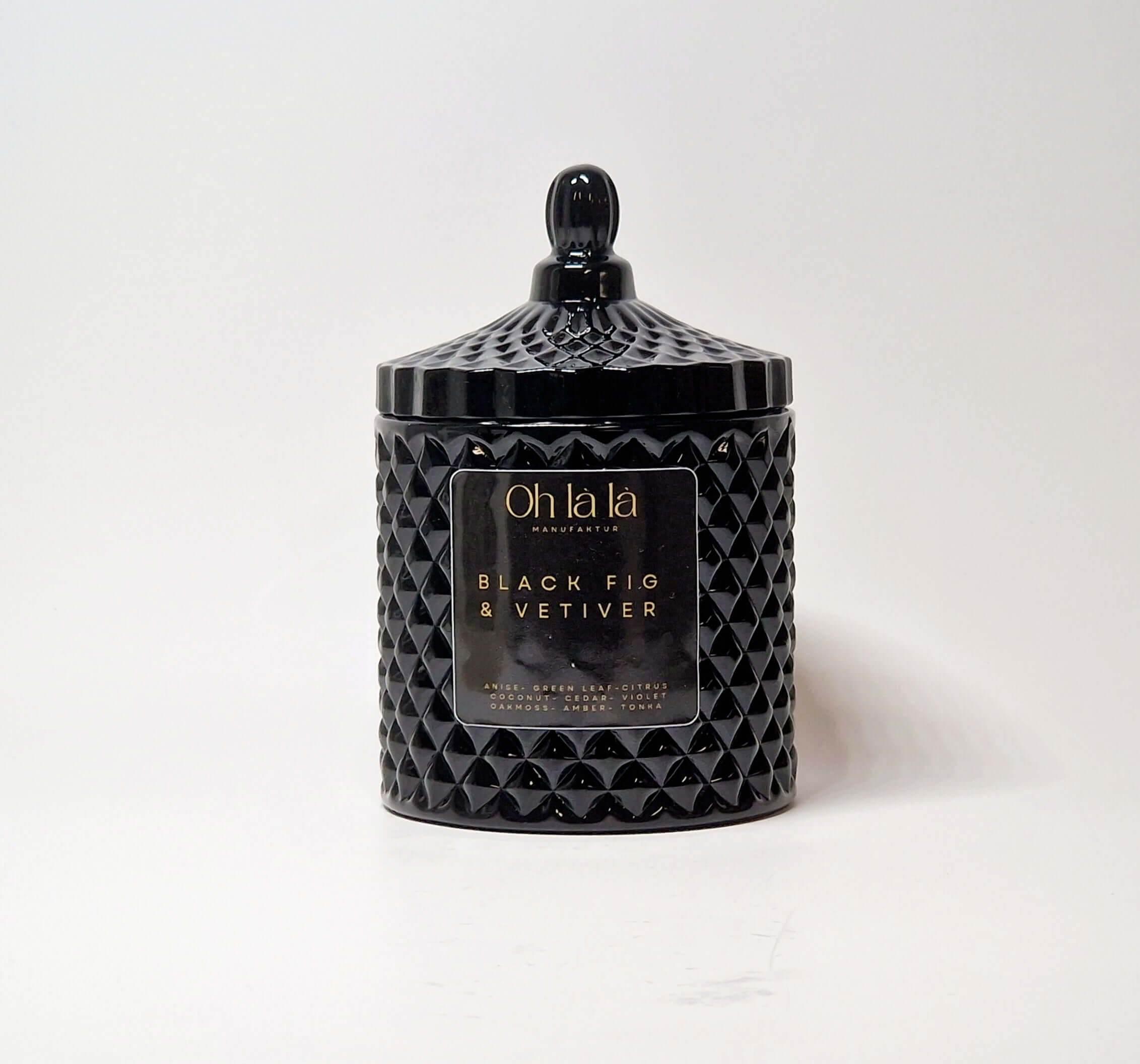 Wunderschöne Sojakerze FEIGE & VETIVER (3 Größen) - Kochschein
