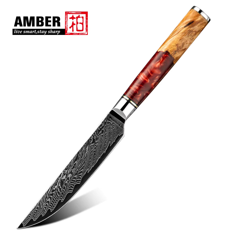 Damastmesser mit gemusteter Klinge und edlem Holzgriff, Küchenmesser von Kochschein