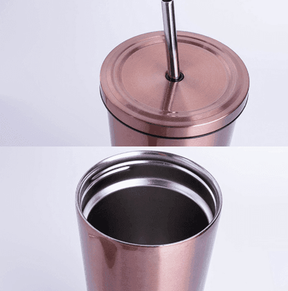 Wiedervewendbarer Edelstahl Trinkbecher Kaffeebecher - Deckel und Strohhalm (10 Farben) - Kochschein