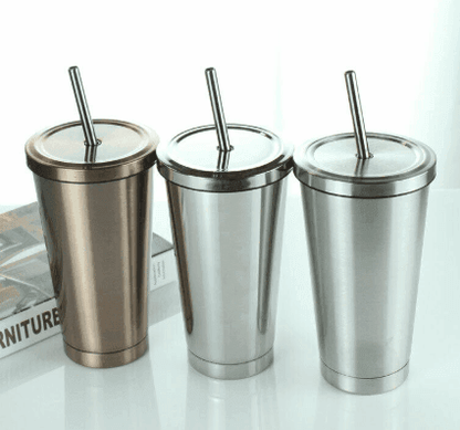Wiedervewendbarer Edelstahl Trinkbecher Kaffeebecher - Deckel und Strohhalm (10 Farben) - Kochschein