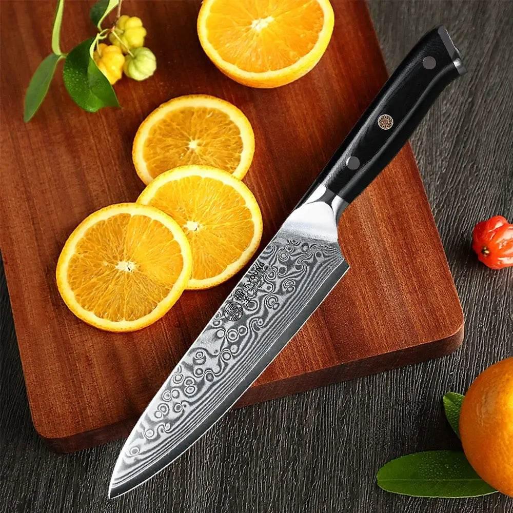 F.YOUNG 5-Zoll Damastmesser | 67 Lagen mit G10-Griff - Kochschein