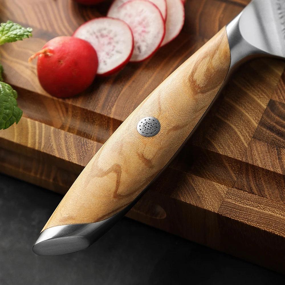 HEZHEN Utility Damastmesser Flagship 5" | 73 Lagen - Holzgriff und Geschenkbox - Kochschein