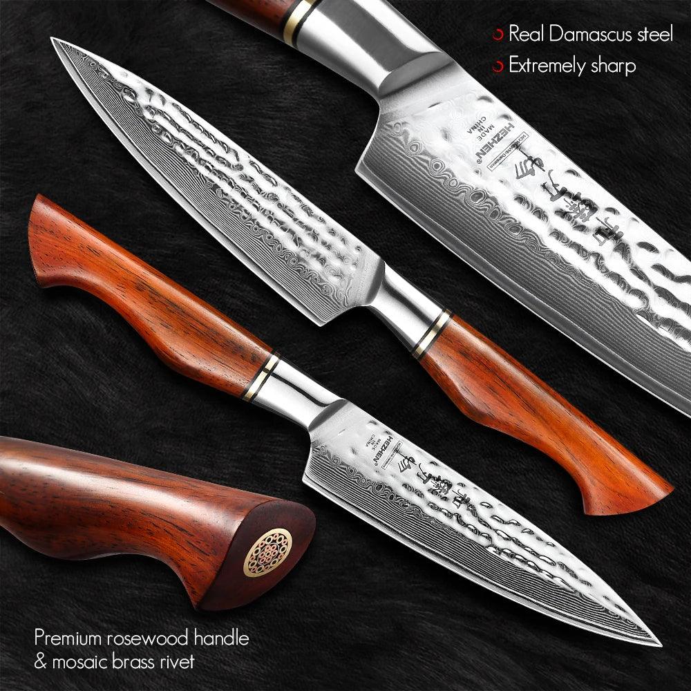 HEZHEN Santoku Damastmesser - Master Series 5 Zoll | 73-Lagen Premium Qualität - Kochschein