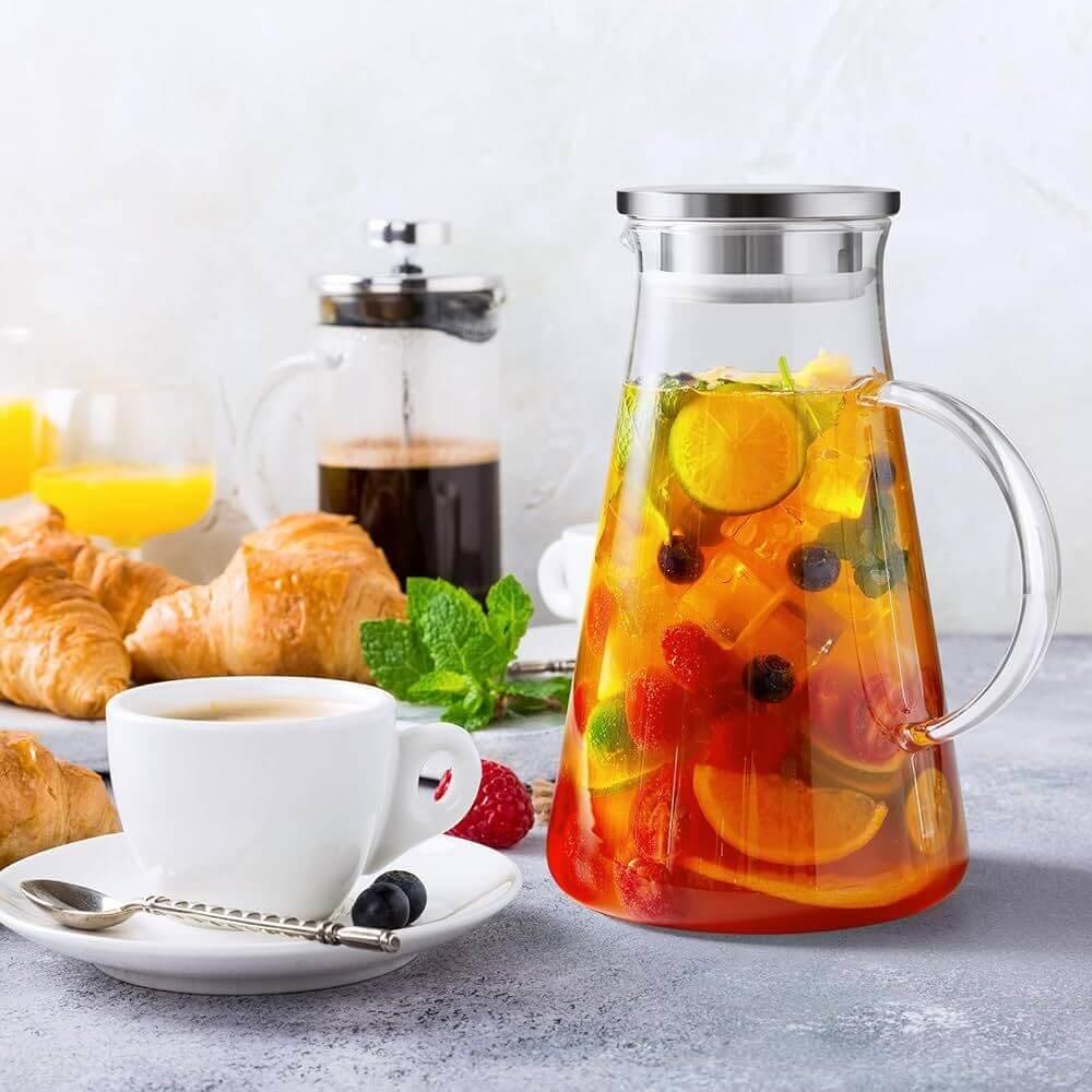 KEMORELA Moderne hitzebeständige Glas Karaffe mit Griff (2 Liter) - Kochschein