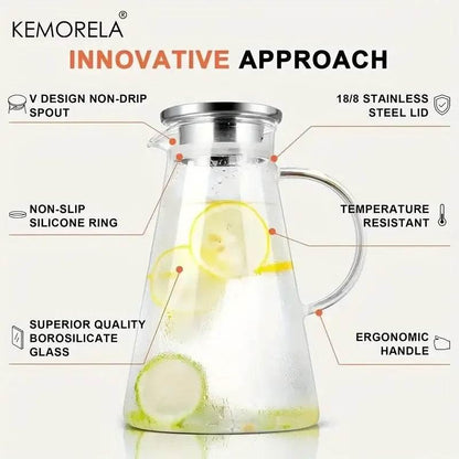 KEMORELA Moderne hitzebeständige Glas Karaffe mit Griff (2 Liter) - Kochschein