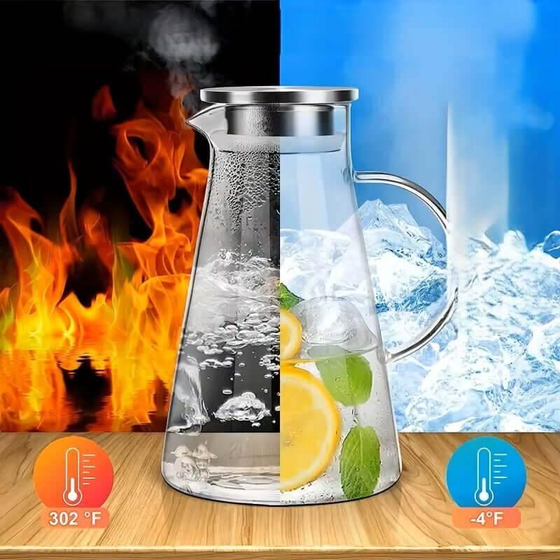 KEMORELA Moderne hitzebeständige Glas Karaffe mit Griff (2 Liter) - Kochschein