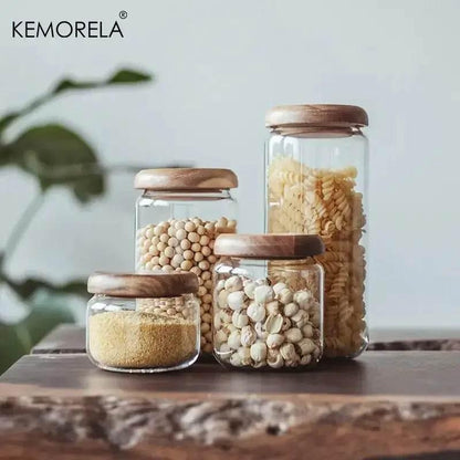 KEMORELA Transparenter Vorratsbehälter mit Holzdeckel (4 Größen) - Kochschein