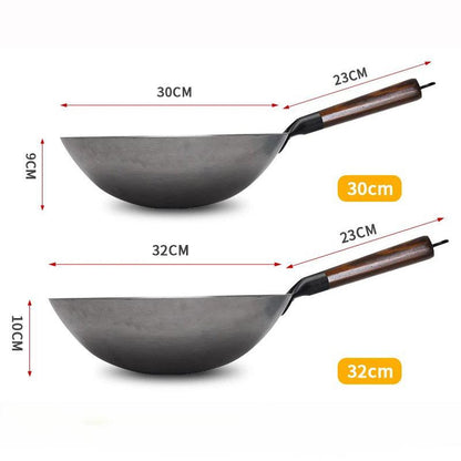 KONCO Traditioneller handgefertigter Wok mit Holzgriff (2 Größen) - Kochschein