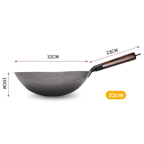 KONCO Traditioneller handgefertigter Wok mit Holzgriff (2 Größen) - Kochschein