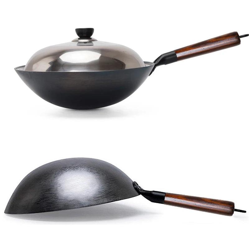 KONCO Traditioneller handgefertigter Wok mit Holzgriff (2 Größen) - Kochschein