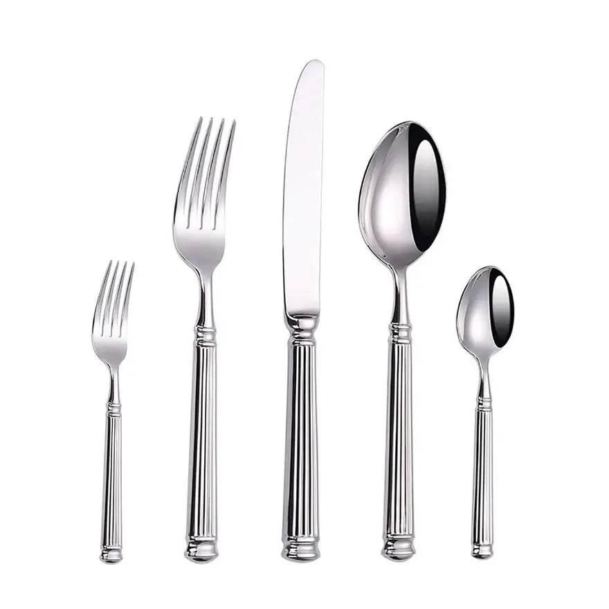 Luxuriöses Besteck Set mit Säulendesigngriff aus Edelstahl (Silber oder Gold) - Kochschein