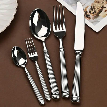 Luxuriöses Besteck Set mit Säulendesigngriff aus Edelstahl (Silber oder Gold) - Kochschein