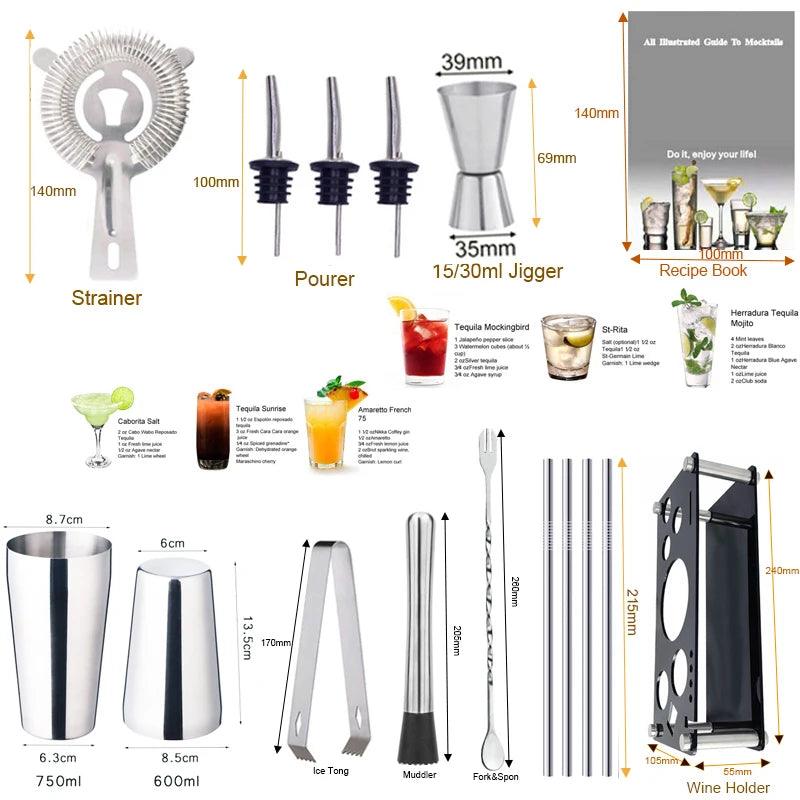 Profi Cocktail Shaker Set 12-teilig mit Ständer (verschiedene Farben) - Kochschein