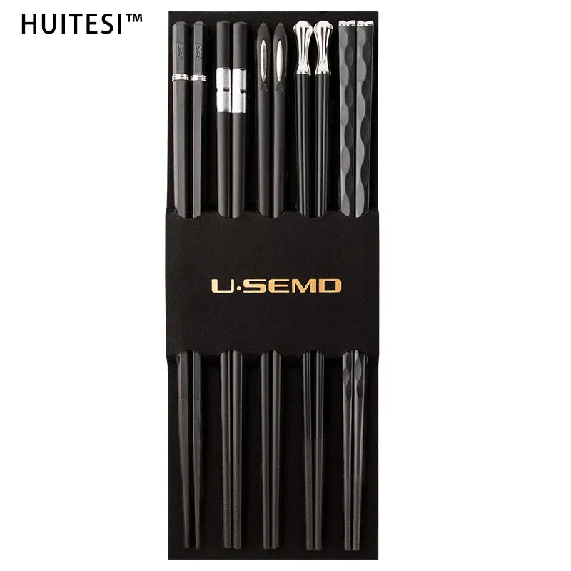 Schwarze Essstäbchen-Set aus Edelstahl, stilvolle Küchenutensilien, Geschenkidee