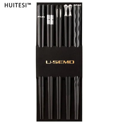 Schwarze Essstäbchen-Set aus Edelstahl, stilvolle Küchenutensilien, Geschenkidee