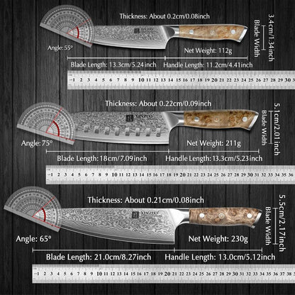XINZUO Damastmesser Set - Yu-Series | 67 Lagen - Holzgriff (Einzeln oder Set) - Kochschein