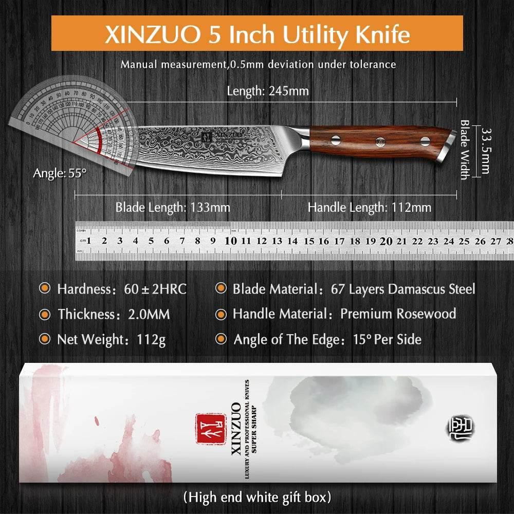 XINZUO Utility Damastmesser 5" – Japanischer Damaskus Stahl - Kochschein