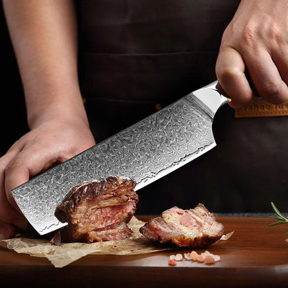XITUO Japanisches Nakiri Damastmesser 7" | 67 Lagen Edelstahl VG10 - Kochschein