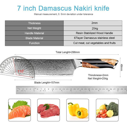 XITUO Japanisches Nakiri Damastmesser 7" | 67 Lagen Edelstahl VG10 - Kochschein