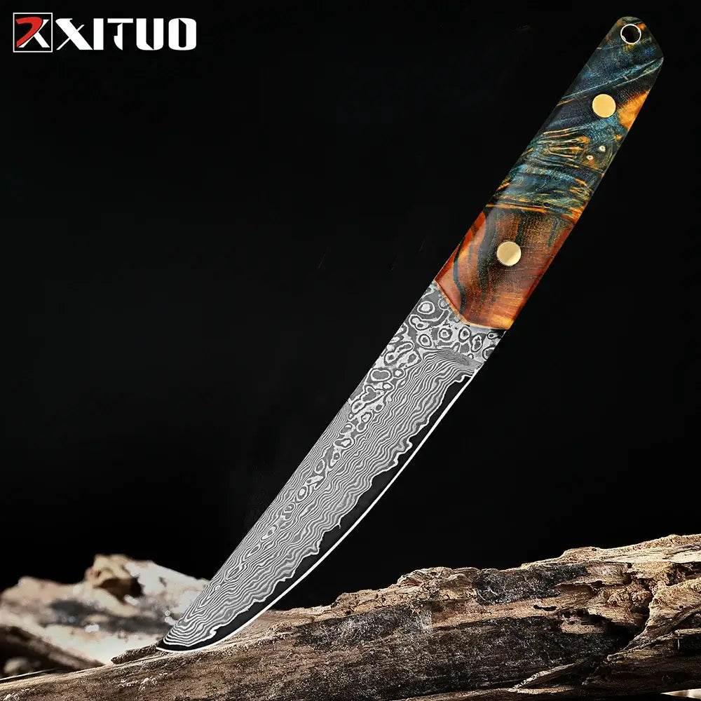 XITUO Damastmesser 5 Zoll - 67 Lagen mit Griff aus Holz - Kochschein