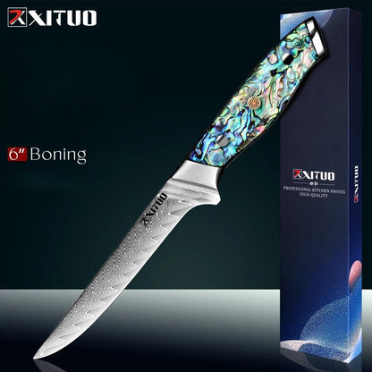 XITUO Premium Damastmesser Art-Series 6 Zoll mit buntem Griff, edle Geschenkbox, Küchenzubehör
