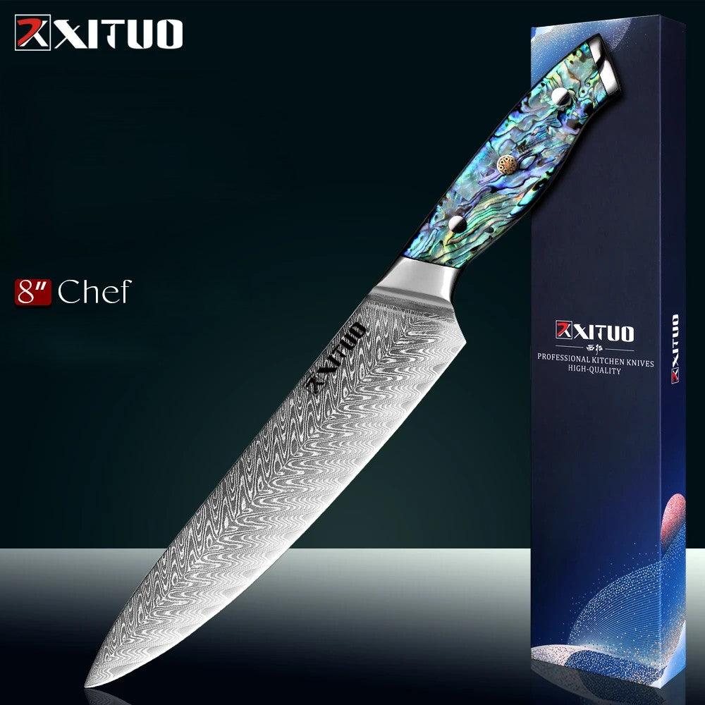 XITUO Premium Damastmesser 8 Zoll, Chefmesser mit Muster und farbigem Griff, Küchenutensilien