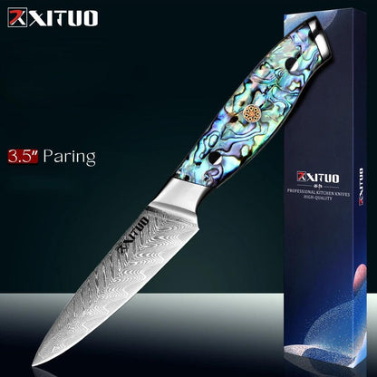 XITUO Damastmesser Gemüsemesser 3,5 Zoll mit buntem Griff und Geschenkbox, exklusives Küchenmesser
