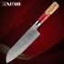 XITUO Santoku Damastmesser 7 Zoll mit Holzgriff, Küchenmesser auf rotem Hintergrund