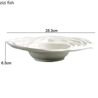Weißer, exklusiver Essteller Welle aus Porzellan, 28,3 cm, modernes Geschirr für stilvolle Küche