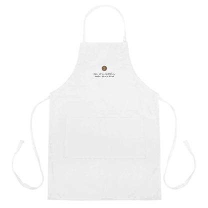 Weiße Kochschürze bestickt | Unisex - Kochen ist eine Kunst - Kochschein