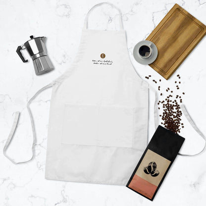 Weiße Kochschürze bestickt | Unisex - Kochen ist eine Kunst - Kochschein